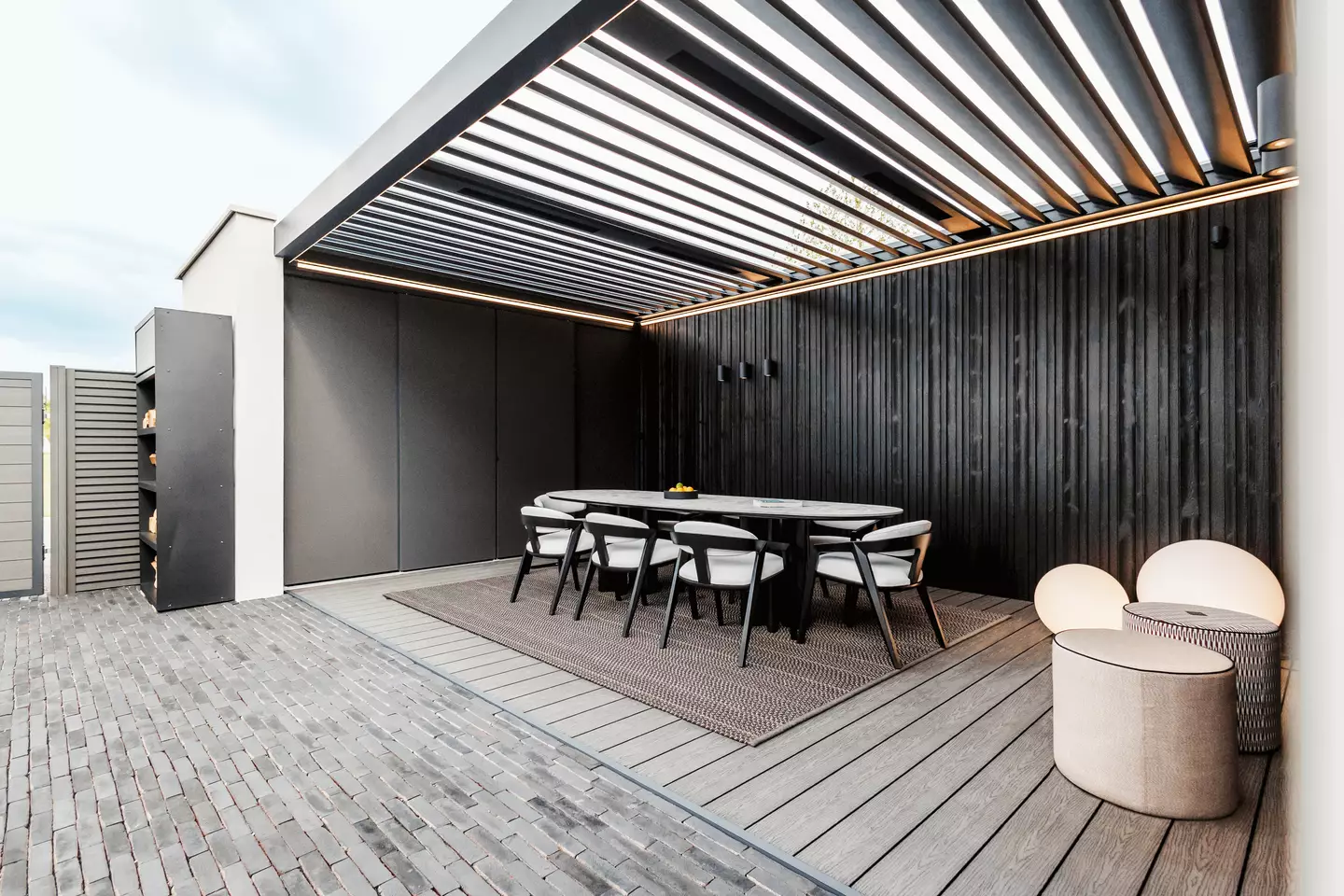 Aero pergola with integrated lighting at NOA
