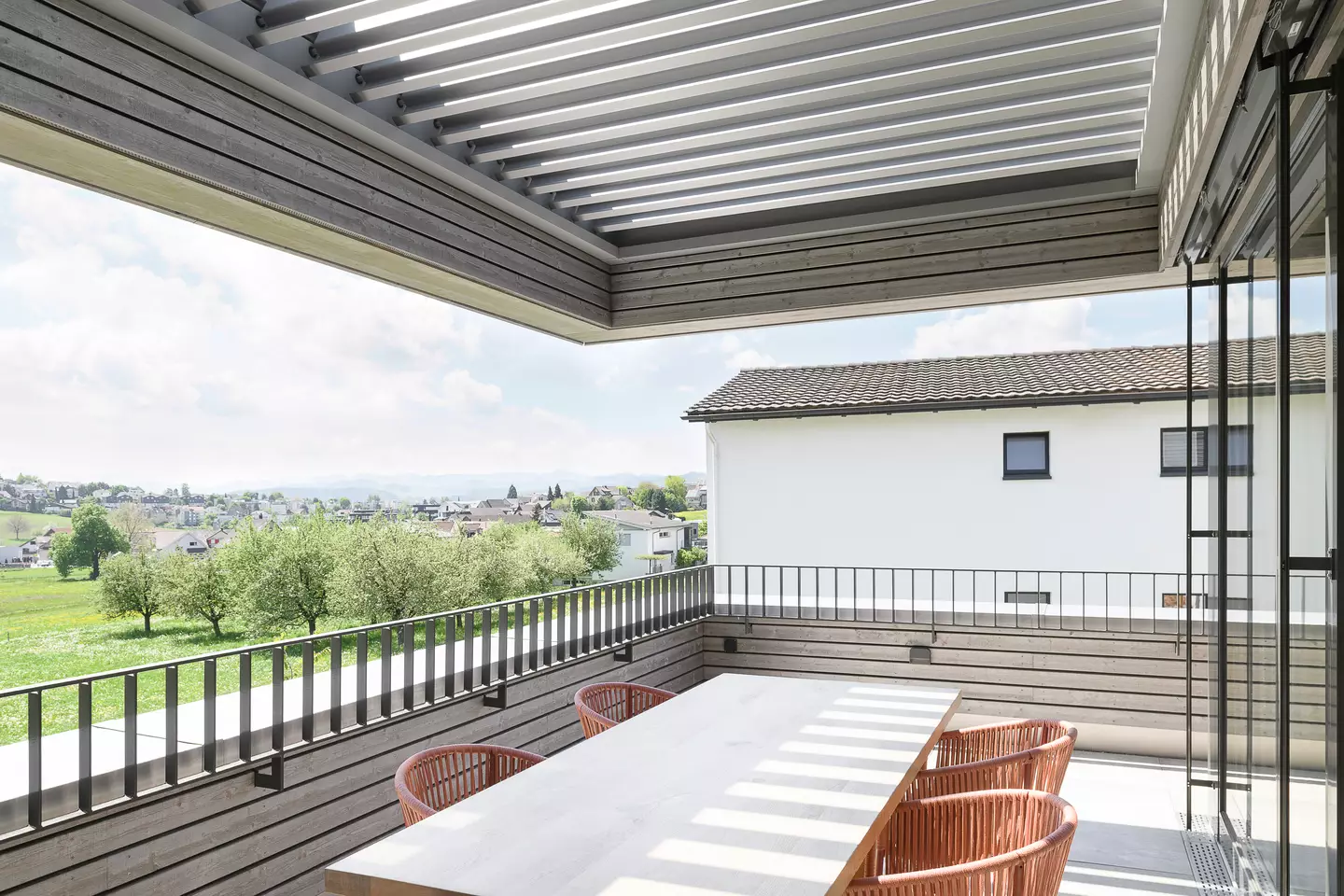 Aero pergola at a private residence in Rossruti, Switzerland
